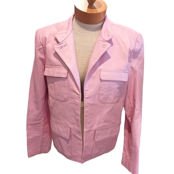 Vintage Leather Womens Jacket Metrostyle Cotton Candy Pink Spring 90s Y2K - Picture 2 of 9